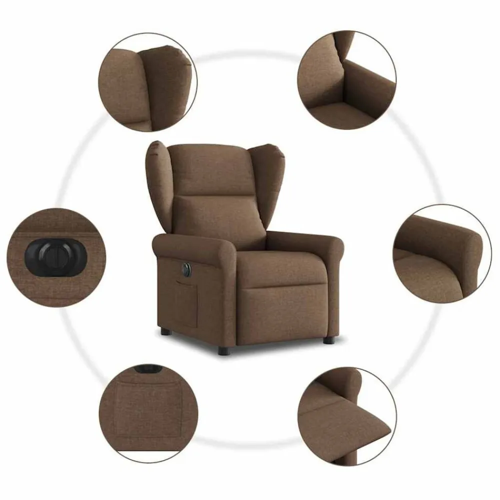 vidaXL Sillón reclinable eléctrico de tela marrón Marrón