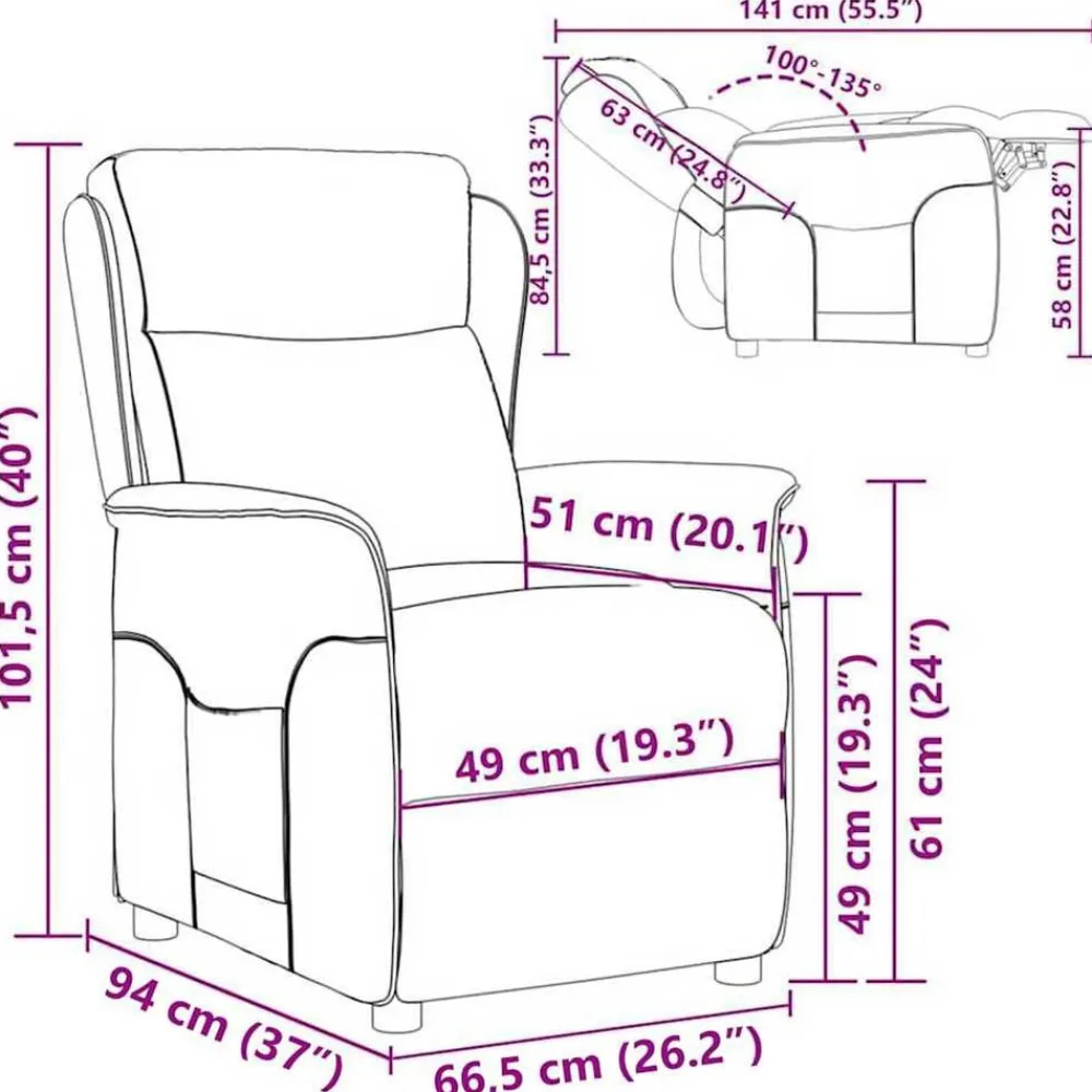 vidaXL Sillón reclinable 66.5 x 94 x 101.5 cm Poliéster Gris oscuro Outlet