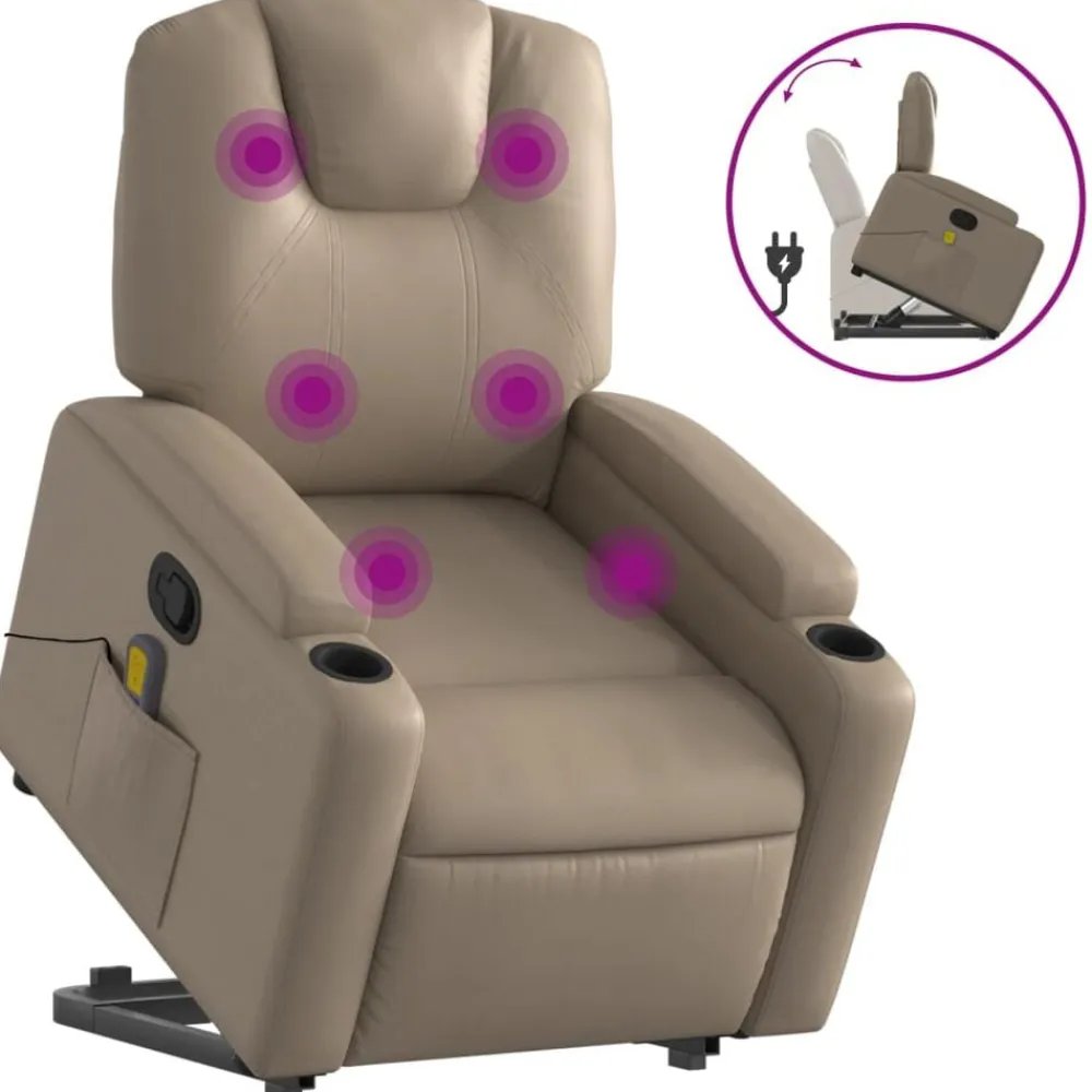 vidaXL Sillón reclinable masaje pie cuero artificial color Capuchino Sale