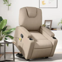 vidaXL Sillón reclinable masaje pie cuero artificial color Capuchino Sale