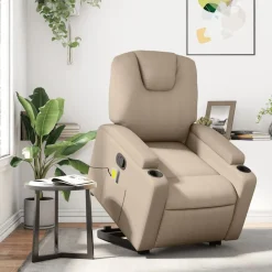 vidaXL Sillón reclinable masaje pie cuero artificial color Capuchino Sale