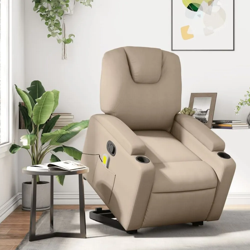 vidaXL Sillón reclinable masaje pie cuero artificial color Capuchino Sale