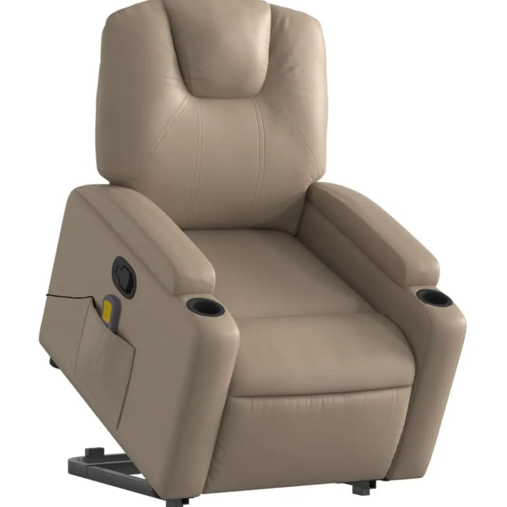 vidaXL Sillón reclinable masaje pie cuero artificial color Capuchino Sale