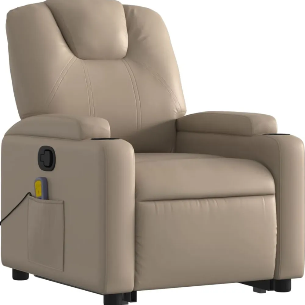 vidaXL Sillón reclinable masaje pie cuero artificial color Capuchino Sale