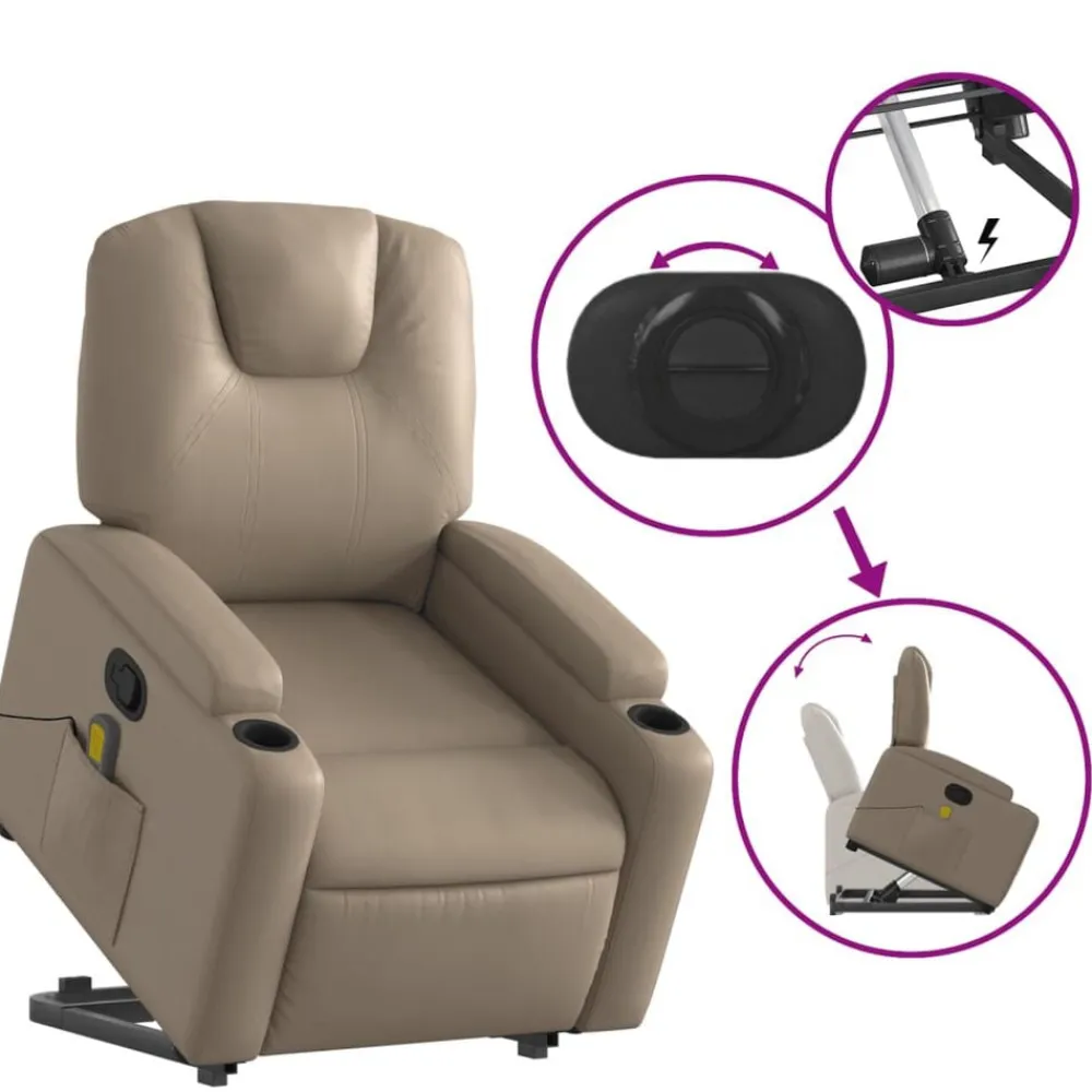 vidaXL Sillón reclinable masaje pie cuero artificial color Capuchino Sale