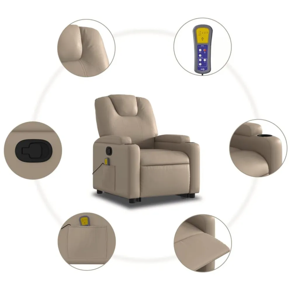 vidaXL Sillón reclinable masaje pie cuero artificial color Capuchino Sale
