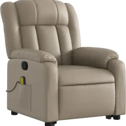 vidaXL Sillón reclinable masaje pie cuero artificial color Capuchino Clearance