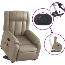 vidaXL Sillón reclinable masaje pie cuero artificial color Capuchino Clearance