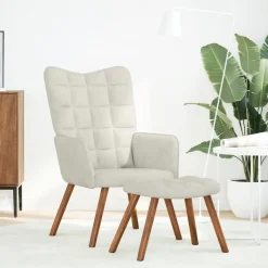 vidaXL Sillón relajante con taburete de terciopelo color Crema Clearance