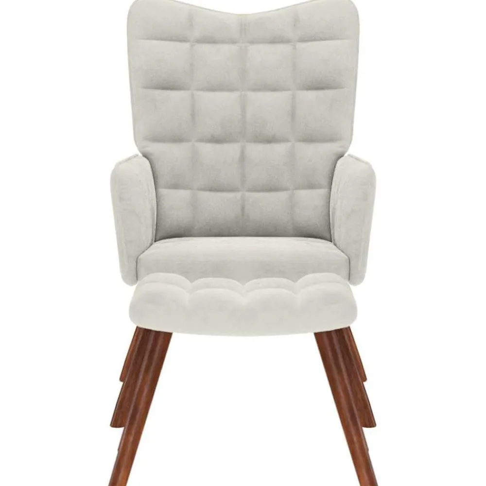 vidaXL Sillón relajante con taburete de terciopelo color Crema Clearance