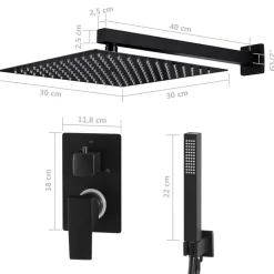 vidaXL Sistema de ducha acero inoxidable 201 Negro Best