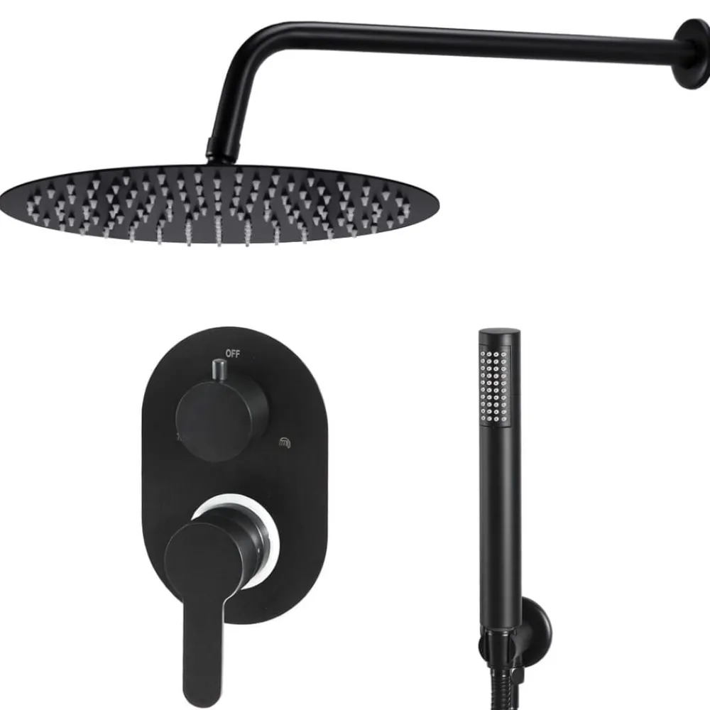 vidaXL Sistema de ducha acero inoxidable 201 Negro Outlet