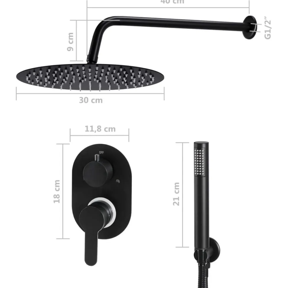 vidaXL Sistema de ducha acero inoxidable 201 Negro Outlet