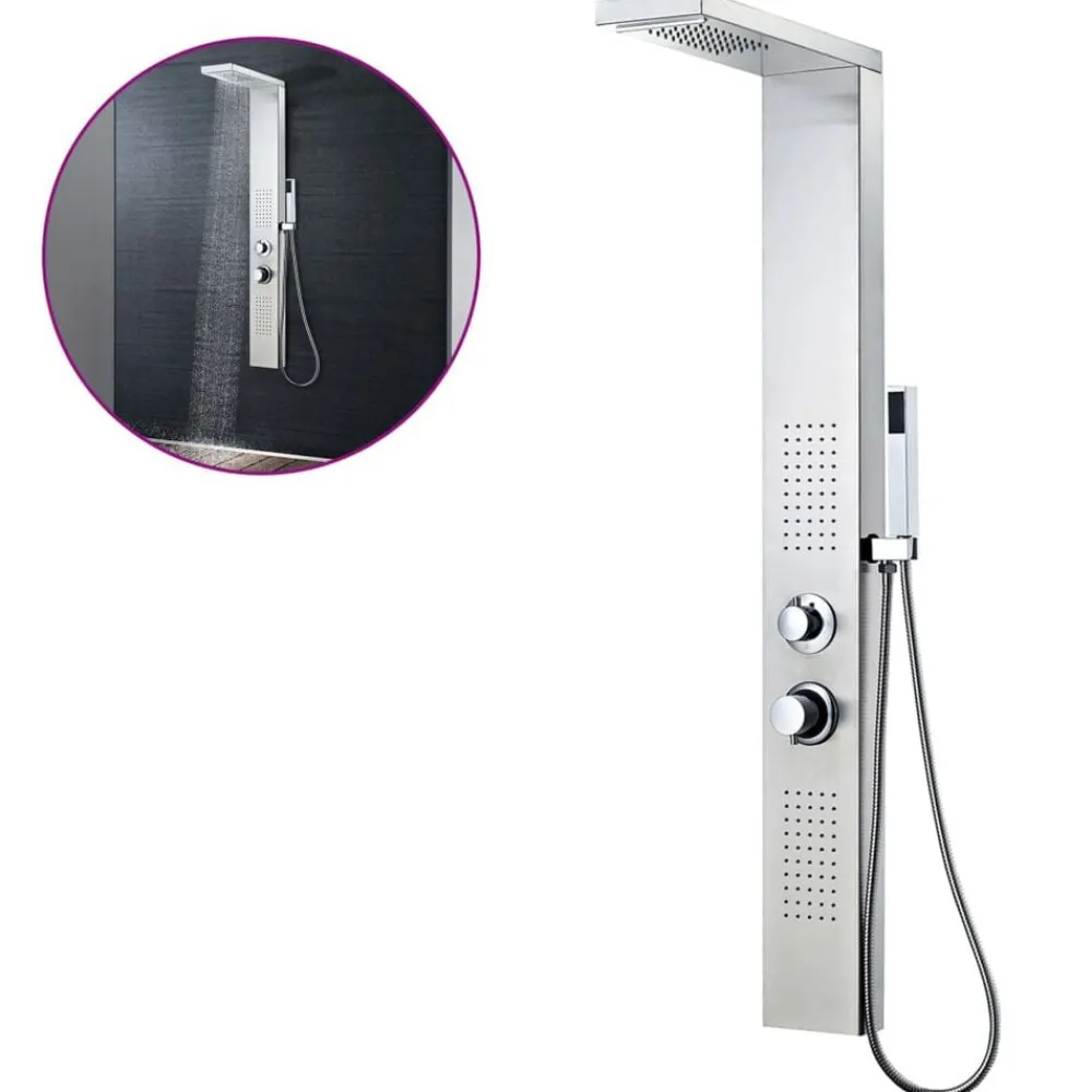 vidaXL Sistema de panel de ducha acero inoxidable cuadrado Plateado