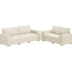 vidaXL Sofás-Sofá 2 pcs Beige 220 x 80 x 84 cm Tejido mezcla de lino