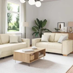 vidaXL Sofás-Sofá 2 pcs Beige 220 x 80 x 84 cm Tejido mezcla de lino