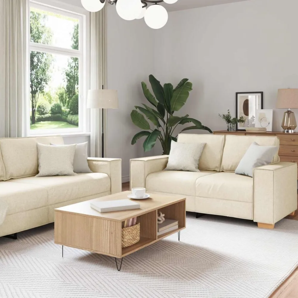 vidaXL Sofás-Sofá 2 pcs Beige 220 x 80 x 84 cm Tejido mezcla de lino