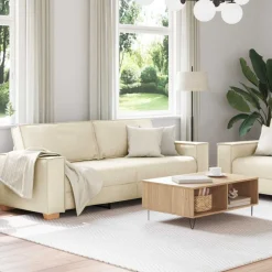 vidaXL Sofás-Sofá 2 pcs Beige 220 x 80 x 84 cm Tejido mezcla de lino