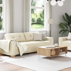 vidaXL Sofá 2 pcs Beige 221 x 80 x 80 cm Tejido mezcla de lino Outlet