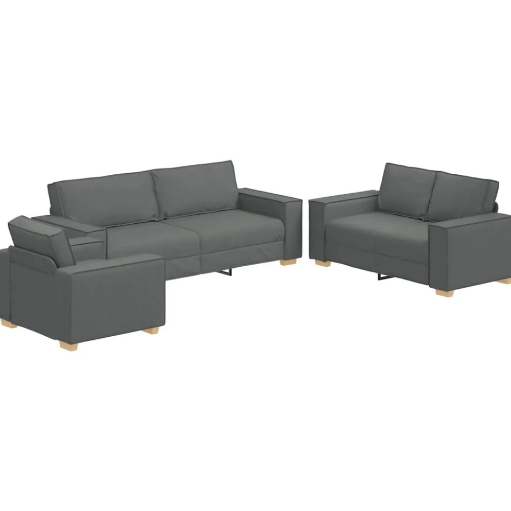 vidaXL Sofá 3 pcs 220 x 80 x 84 cm Tejido mezcla de lino Gris oscuro Hot