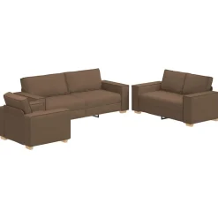 vidaXL Sofás-Sofá 3 pcs Marrón 220 x 80 x 84 cm Tejido mezcla de lino