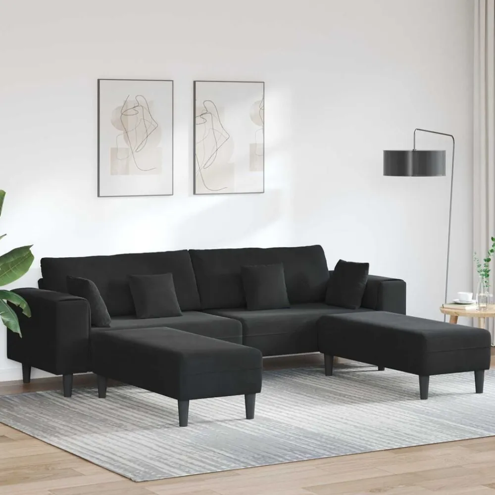 vidaXL Sofá 3 pcs 250 x 188 x 76 cm Terciopelo Negro Best
