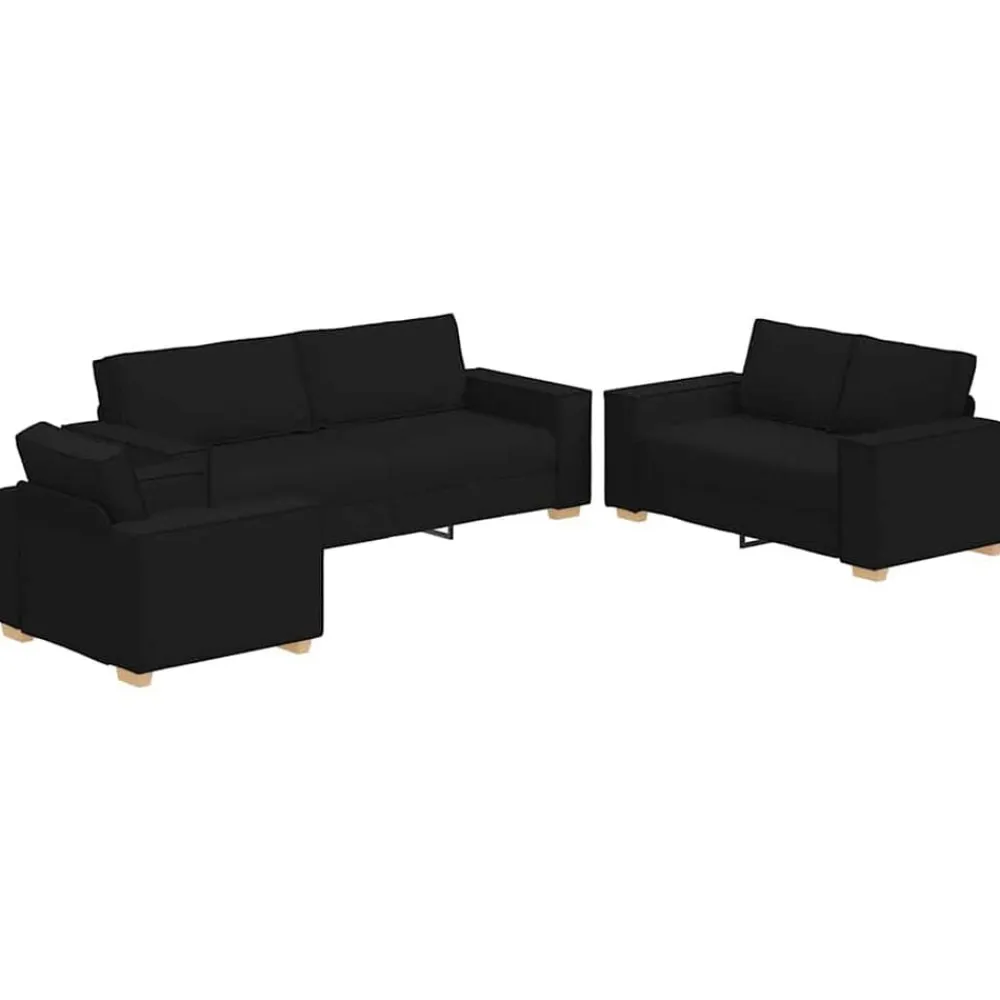 vidaXL Sofá 3 pcs 220 x 80 x 84 cm Tejido mezcla de lino Negro Discount