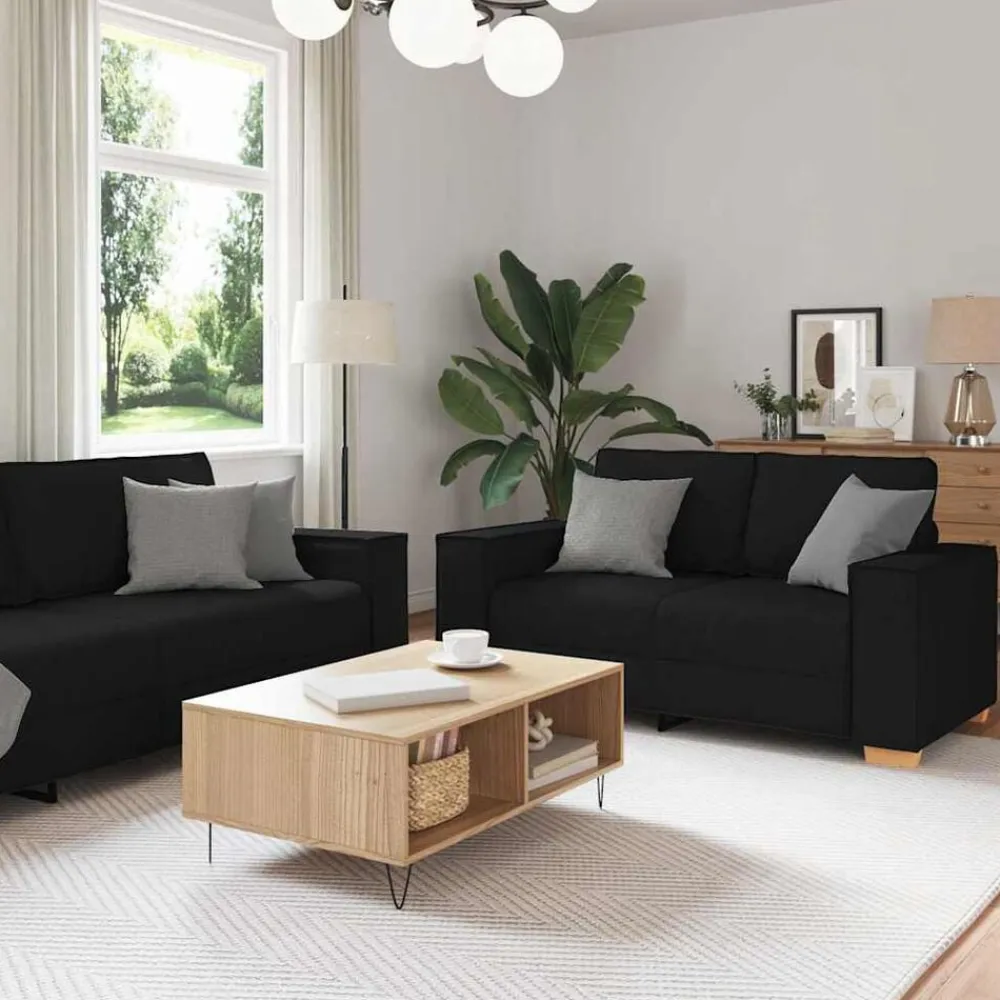 vidaXL Sofá 3 pcs 220 x 80 x 84 cm Tejido mezcla de lino Negro Discount
