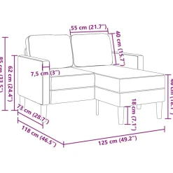 vidaXL Sofás-Sofá 2 plazas con chaise longue en forma L 125 cm