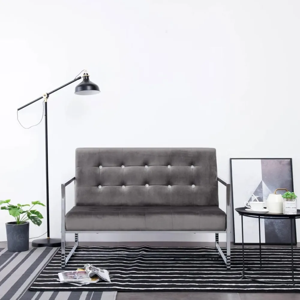 vidaXL Sofás-Sofá 2 plazas con reposabrazos cromado y terciopelo