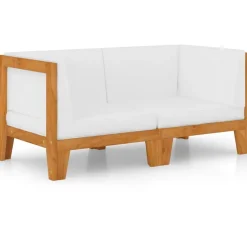 vidaXL Sofá 2 plazas y cojines blanco madera maciza de acacia Crema
