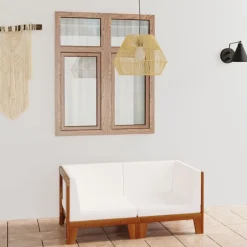 vidaXL Sofá 2 plazas y cojines blanco madera maciza de acacia Crema