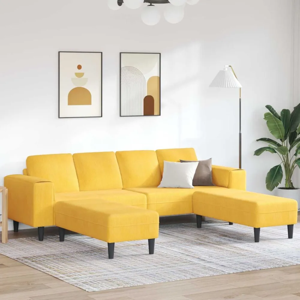 vidaXL Sofá 250 x 188 x 76 cm Tela de Pana Amarillo claro Clearance
