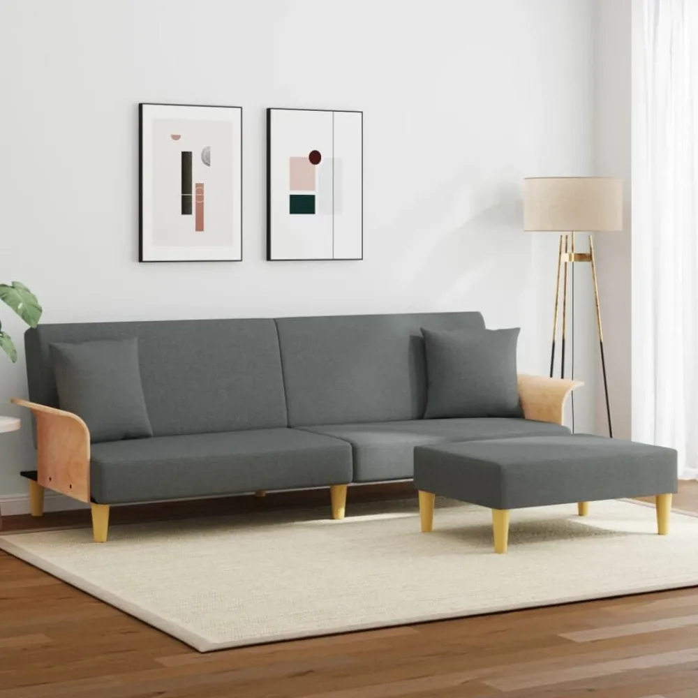 vidaXL Sofás-Sofá cama 2 plazas y almohadas taburete terciopelo