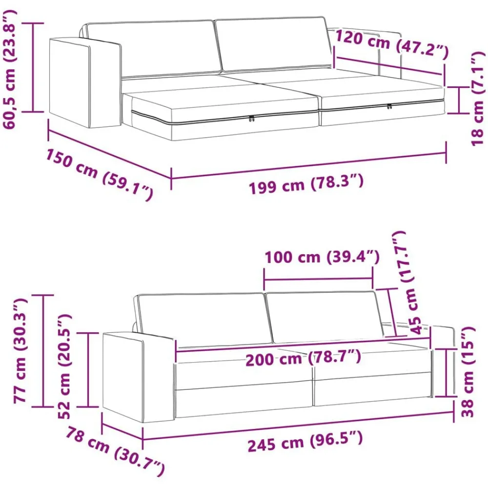 vidaXL Sofá cama marino 245 x 78 x 77 cm tela Azul