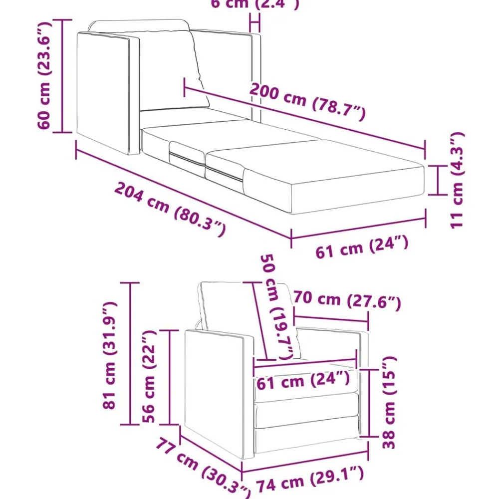 vidaXL Sofás-Sofá cama 60cm tela