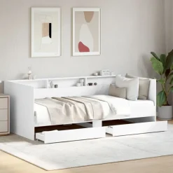 vidaXL Sofá cama con cajones sin colchón 100x200 cm Blanco Sale