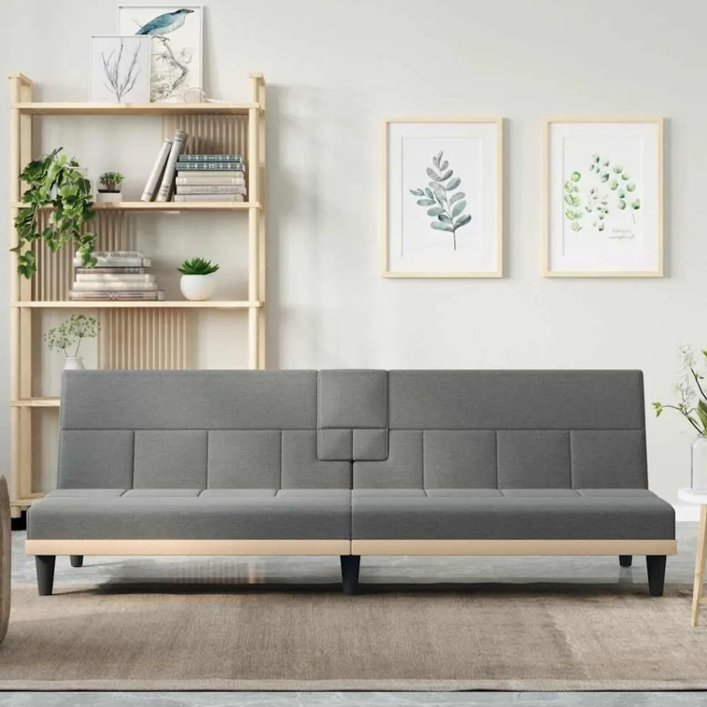 vidaXL Sofás-Sofá cama con portavasos tela