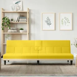 vidaXL Sofá cama con portavasos tela claro Amarillo New