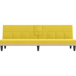 vidaXL Sofá cama con portavasos tela claro Amarillo New