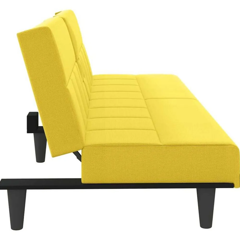 vidaXL Sofá cama con portavasos tela claro Amarillo New