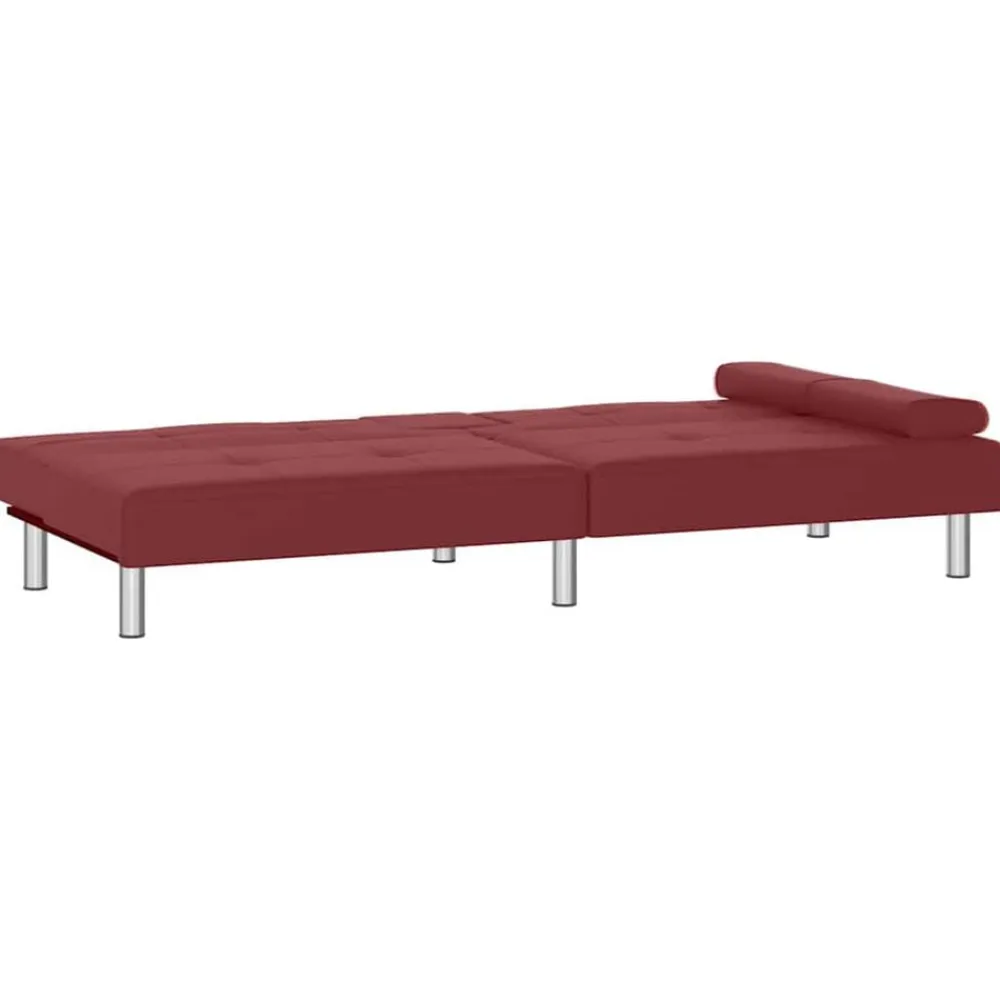 vidaXL Sofás-Sofá cama con portavasos cuero sintético rojo tinto