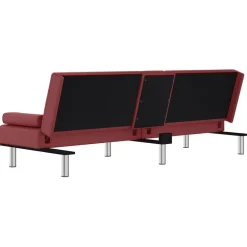 vidaXL Sofás-Sofá cama con portavasos cuero sintético rojo tinto