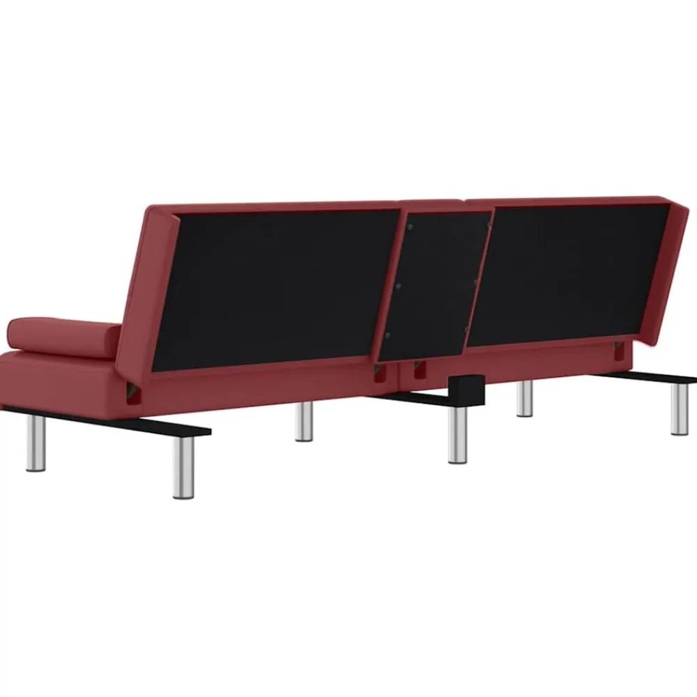 vidaXL Sofás-Sofá cama con portavasos cuero sintético rojo tinto