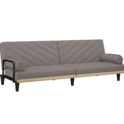 vidaXL Sofás-Sofá cama con reposabrazos tela gris taupe