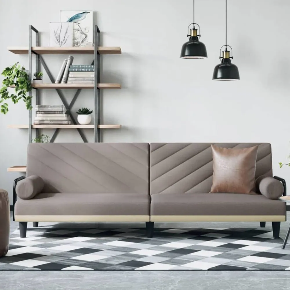 vidaXL Sofás-Sofá cama con reposabrazos tela gris taupe
