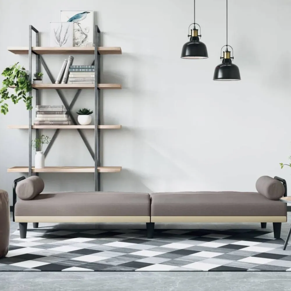 vidaXL Sofás-Sofá cama con reposabrazos tela gris taupe