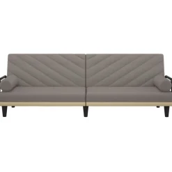 vidaXL Sofás-Sofá cama con reposabrazos tela gris taupe