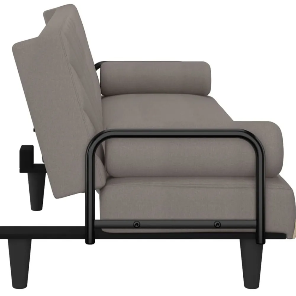 vidaXL Sofás-Sofá cama con reposabrazos tela gris taupe
