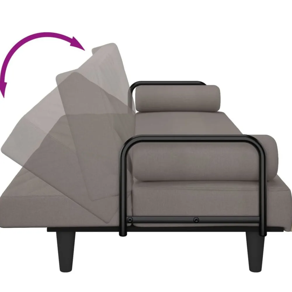 vidaXL Sofás-Sofá cama con reposabrazos tela gris taupe